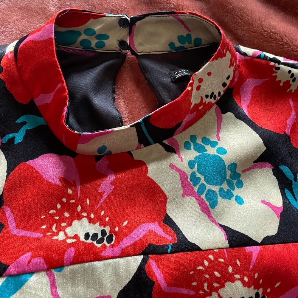 Zara Red Pink Black Dress Size Medium M - Picture 3 of 7